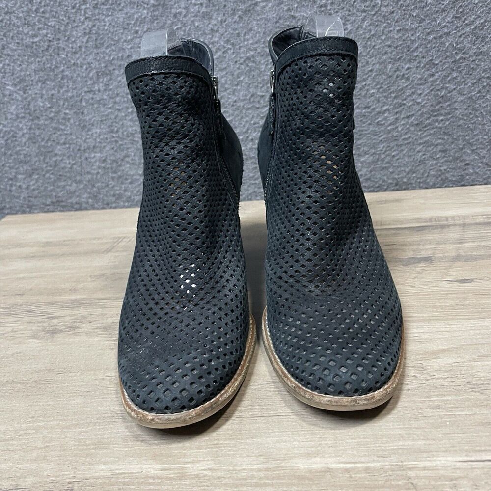 PAUL GREEN Black Bonzai Perforated Leather Ankle Booties Heel Size 6 US 36-37 EU